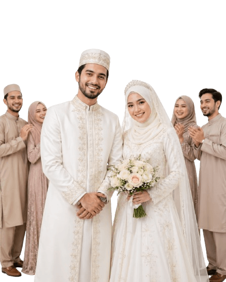 Wedding couple with family